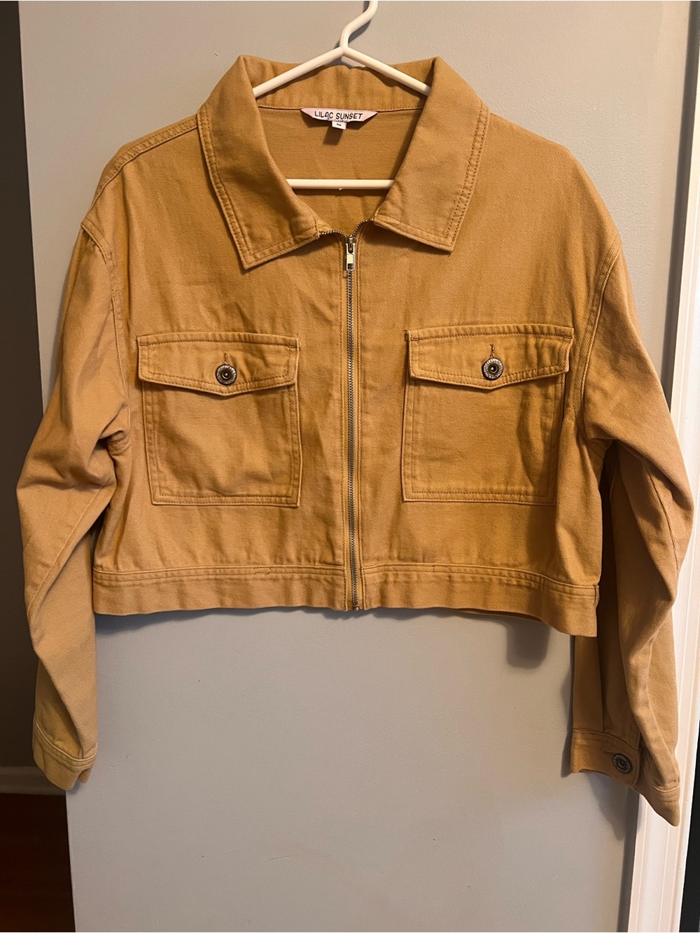 Lilac Clothing Cropped Jean Jacket in Tan